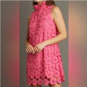 UMGEE Women's Pink Floral Lace Boxy Loose Fit Mini Dress Sleeveless Size Medium